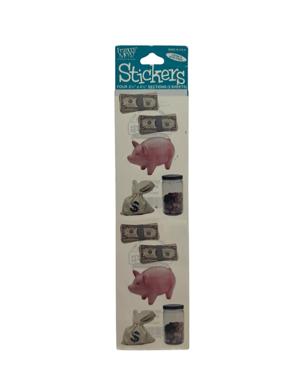 Vintage New FRANCES MEYERS Money Stickers 2 Sheets Cash Coins Piggy Bank USA